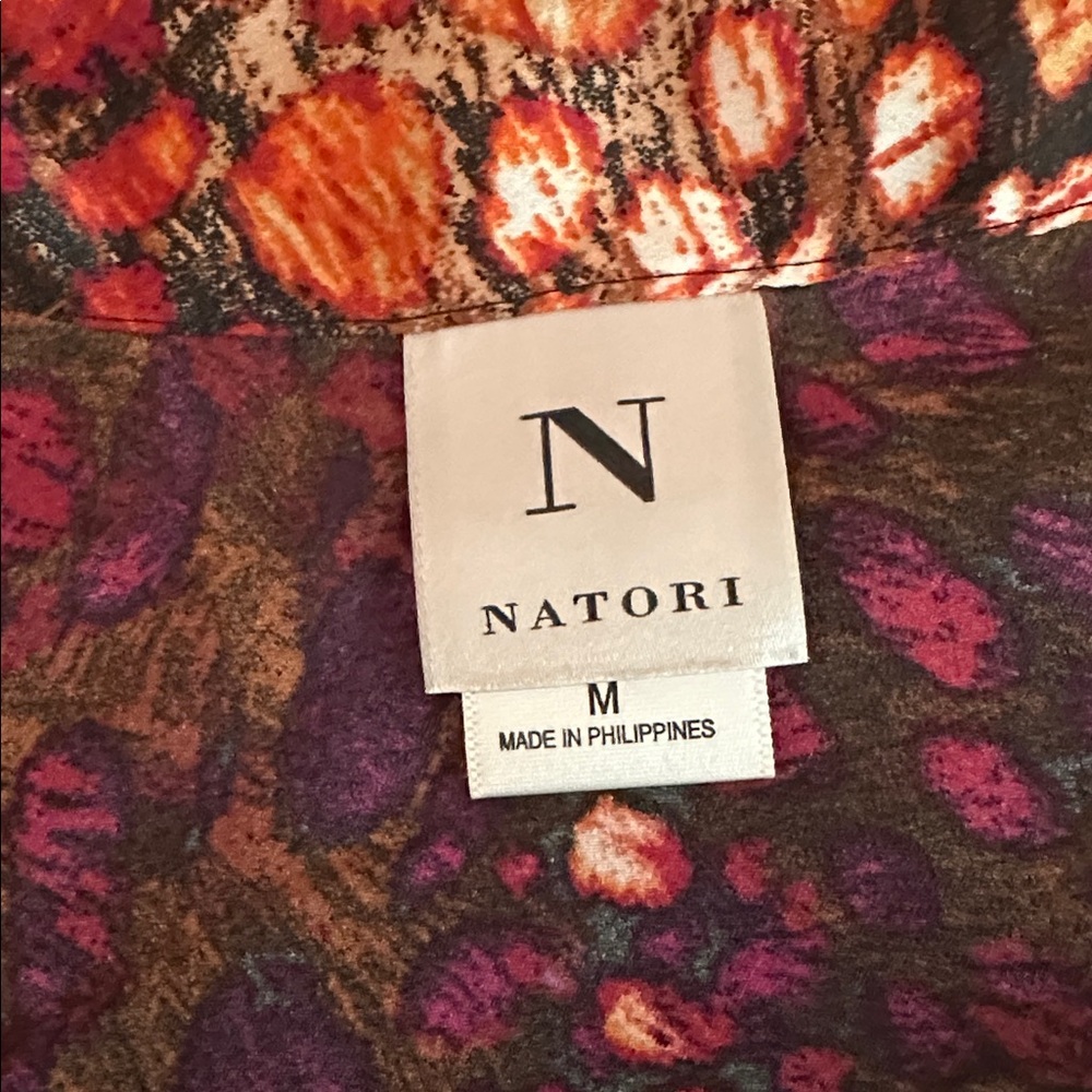 Natori Autumnal Multicolor Animal Print Med mandarin collar knee length caftan - Picture 9 of 12